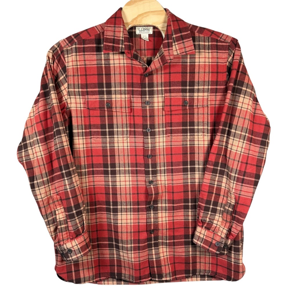 LL Bean Chamois Cloth Shirt Mens XL Tall Red Plaid Long Sleeve Button Down Cabin